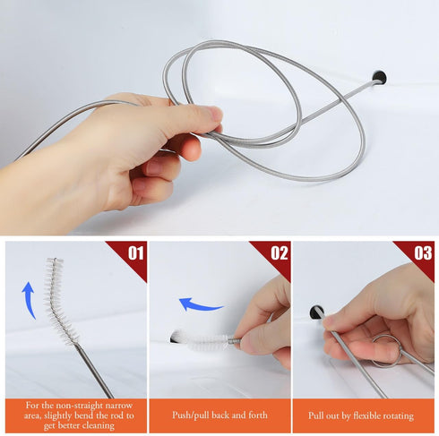 Long Drain Brush, Flexible Pipe Cleaning Brush for Cleaning Feeding Tube, Siphon Hose, Refrigerator Drain