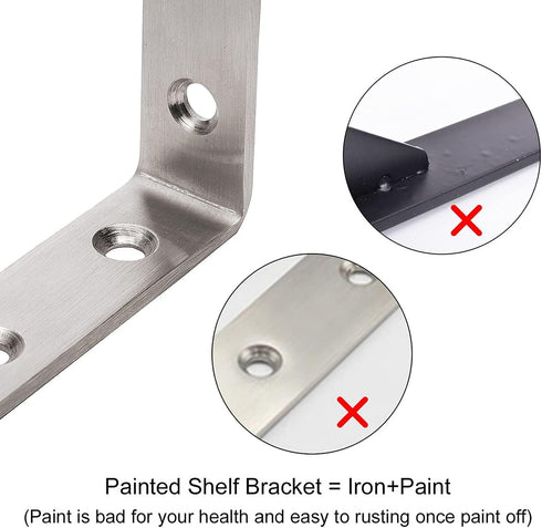 YUMORE L Bracket, 5" x 3", Max Load: 35lb/15KG Heavy Duty Stainless Steel Shelf Support, Pack of 4