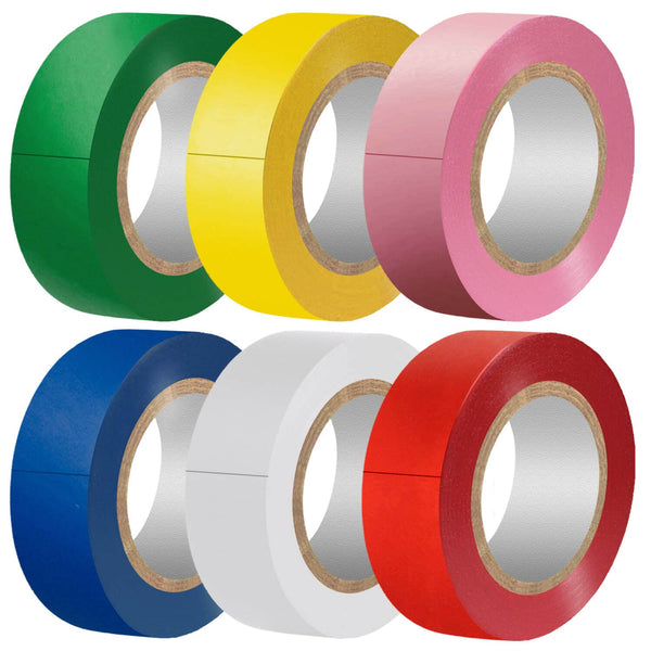 Electrical Tape Colors 6 Pack, 3/4-Inch by 30 Feet, Waterproof, Strong Adhesive, Durable, Easy-Wrap, Pink, Yellow, Red,