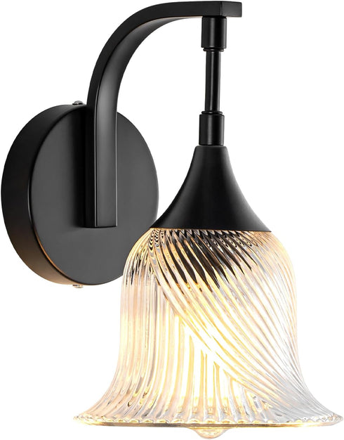 1-Light Kitchen(E26 Black Wall Light,Bathroom Wall Sconce Modern Sconce Light Indoor with Textured Glass