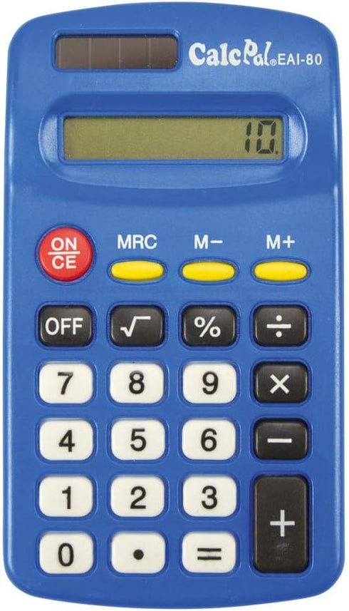EAI Education CalcPal EAI-80 Basic Solar Calculator, Dual-Power for School, Home or Office, Blue - Set of 10