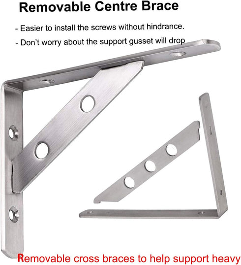 WSZD 10 inch 4 (10"x5.9"/250x150mm) A Shelf Brackets, Pieces of Stainless Steel Solid L Brackets, Heavy Duty Floating