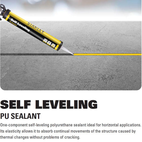 STANLEY Self Leveling Polyurethane Sealant - 1x20.3Oz.White, Self-Leveling Concrete Sealant for Horizontal Expansion Joints in Industrial Floors, Driveways, Garages, Sidewalks and Decks | 1 Pack