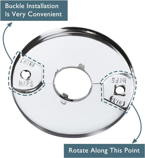 Plumbing Cover Plates, Stainless Split Flange, Hinged Floor and Ceiling Plates for 21mm Dia Pipe, Chrome Finish, 2 PCS