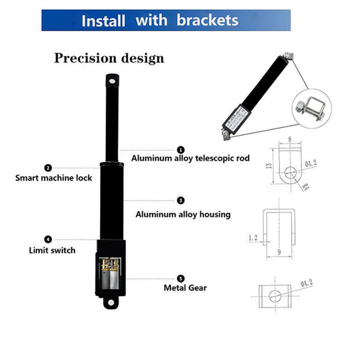 Mini 12V 2 "Stroke Electric Linear Actuator, 60N(13.4Lbs), Speed 15mm/s, Waterproof Linear Actuator with Switch and