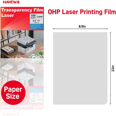 Transparent Laser Overhead Projector Film, 8.5x11 Inches, 100 Sheets for Laser Printers, Office and School Supplies