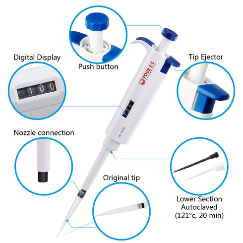 FOUR E'S SCIENTIFIC 1ml Single-Channel Pipettor, Adjustable Variable Volume 100-1000ul for Laboratory