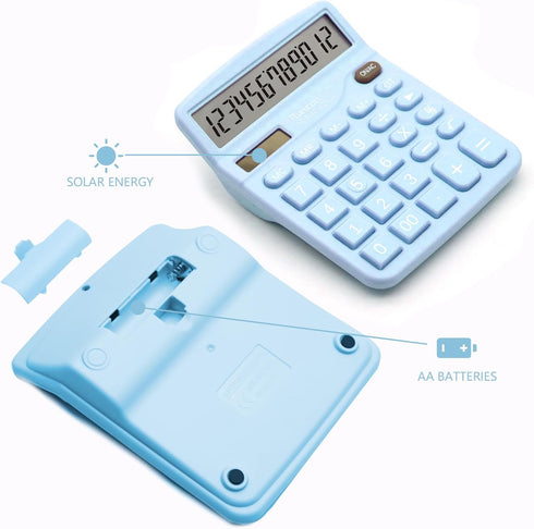 Blue Calculator, Basic Office Calculator, Desktop 12 Digit, Large LCD Display for Blue Office Supplies