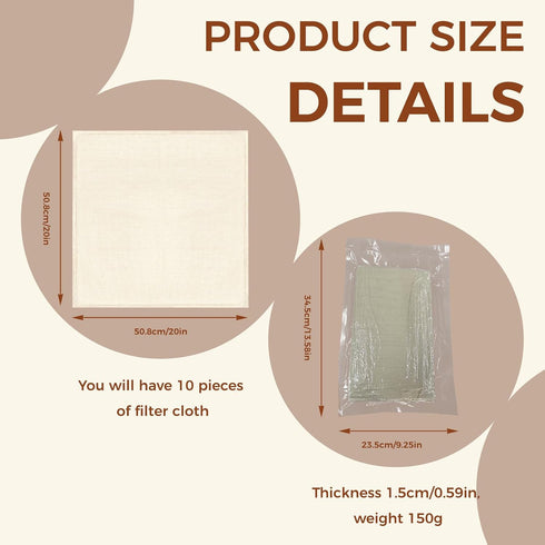 Straining,10pcs 20x20 Inch Hemmed Cheese Cloth for Unbleached Cotton Pre-Cut Fabric,Reusable Muslin Cloth