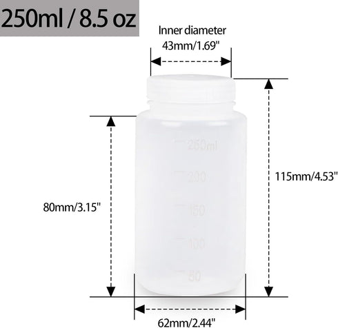 250ml/8.5oz Plastic Bottles Lab Chemical Reagent Bottle - Wide Mouth, Secure Sample Sealing, Liquid Storage Container 10 Pcs by LEPEVNEY