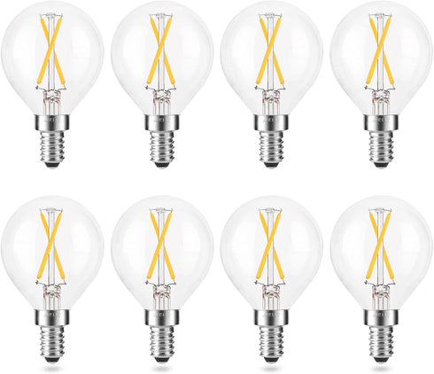 E12 LED Light Bulbs 25-Watt Equivalent, Dimmable, Warm White 2700K, 2W Vintage Clear G15/G50 - 8 Pack
