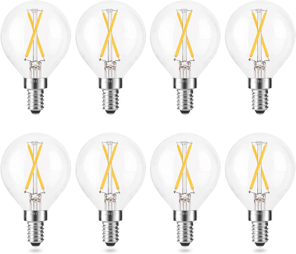 E12 LED Light Bulbs 25-Watt Equivalent, Dimmable, Warm White 2700K, 2W Vintage Clear G15/G50 - 8 Pack