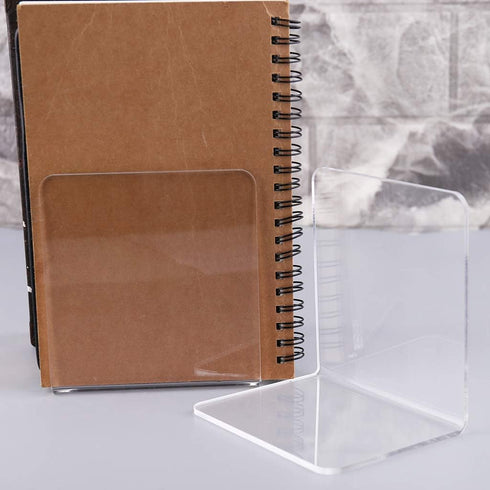 YS0911 2Pcs Clear Acrylic Bookends L-Shaped Desk Organizer Desktop Holder School S Stands for Display Plastic