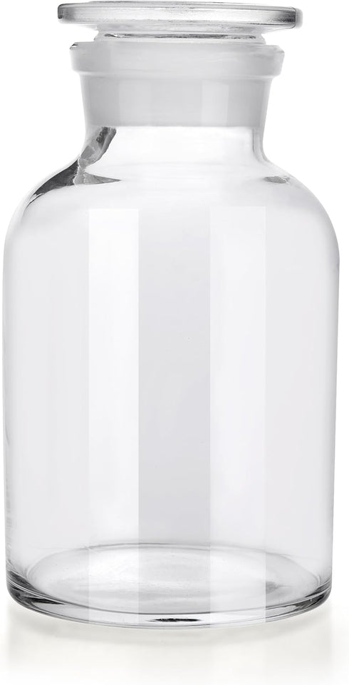 Lab Borosilicate Glass Reagent Bottle, Wide Mouth Storage Bottle with Ground Stopper (Clear, 1000ML)