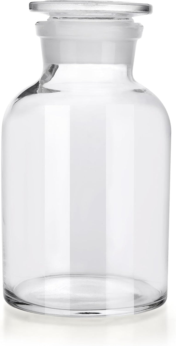 Lab Borosilicate Glass Reagent Bottle, Wide Mouth Storage Bottle with Ground Stopper (Clear, 1000ML)