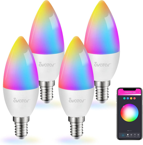 Avatar Controls 4 Pack Wi-Fi Smart LED Light Bulb, Dimmable, E12 Base