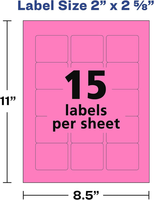 Avery 2" x 2-5/8" Labels, Assorted Bright Colors, Laser/Inkjet, 150 Labels with Sure Feed (4331)