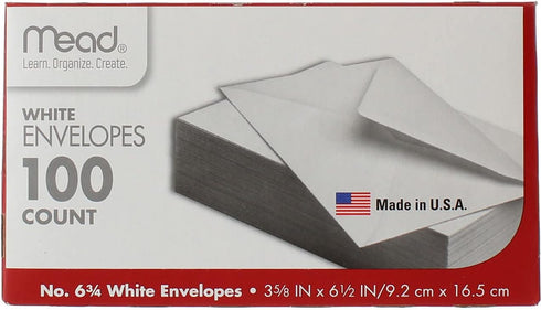Mead #6 3/4 White Envelopes #75100, 100 Count, 2-pack (200 Total) by Mead