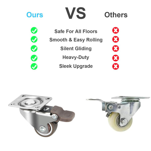 1" Caster Wheels, Set of 4 Heavy Duty Casters with Brake, Silent Locking Rubber Wheels for Furniture