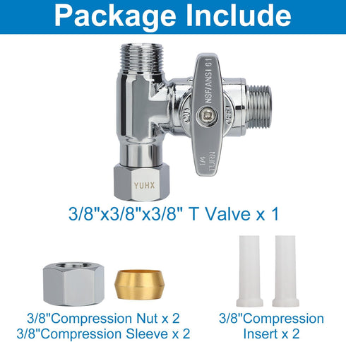 Brass Angle Stop Add-A-Tee Valve, 3/8 x 3/8" x 3/8" Compression Water Splitter