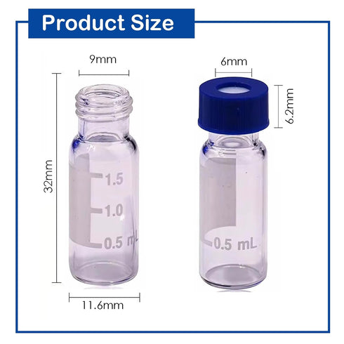 2mL Autosampler Vials, 9-425 HPLC Vials with Screw Cap, 100 Pcs Borosilicate Sample Vial