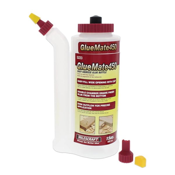 Milescraft 5223 Glue Mate 450-15oz, Precision Wood Glue Bottle with Anti-Drip Design for Woodworking
