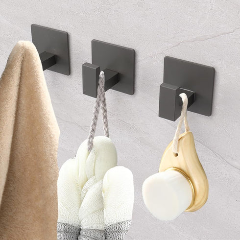 Bath Towel Hooks, 6 Pack Self Adhesive Square Coat Hooks, Heavy Duty Stainless Steel Wall Hooks for Bathroom