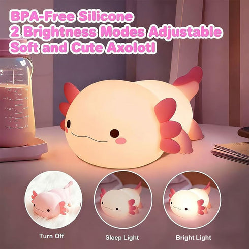 Cute Axolotl Night Light for Kids Bedroom, Animal Silicone Nursery Night Lamp Touch Control Nightlights USB