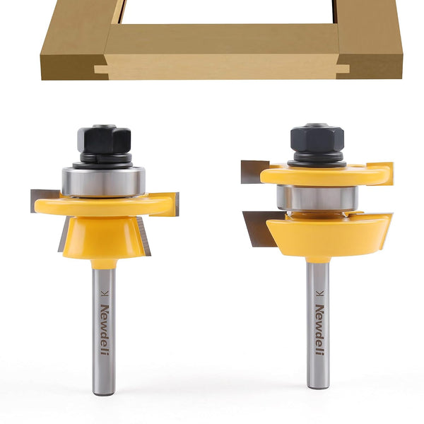 Newdeli 2Pcs Shaker Rail and Stile Router Bit Set 1/4 Inch Shank