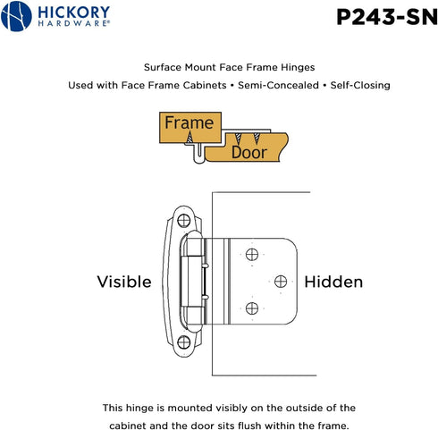Hickory Hardware P243-VP Variable Overlay 3/8 Inch Inset Surface Mount Face Frame Hinge - Vibra Pewter Finish