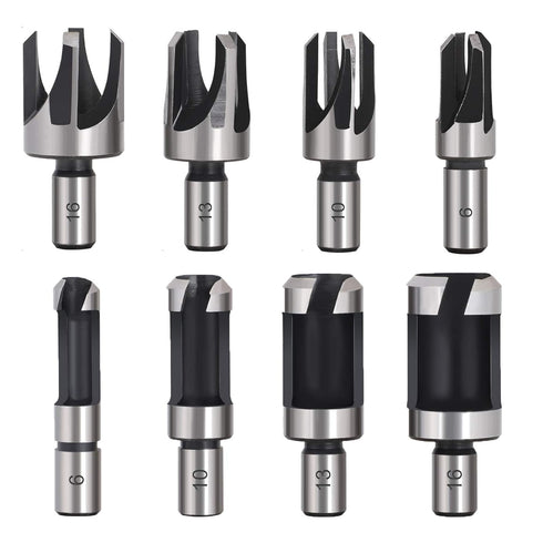 8Pcs Wood Plug Cutter Drill Bit Set, Carbon Steel Titanium Coated Woodworking Chamfer Drill Bits