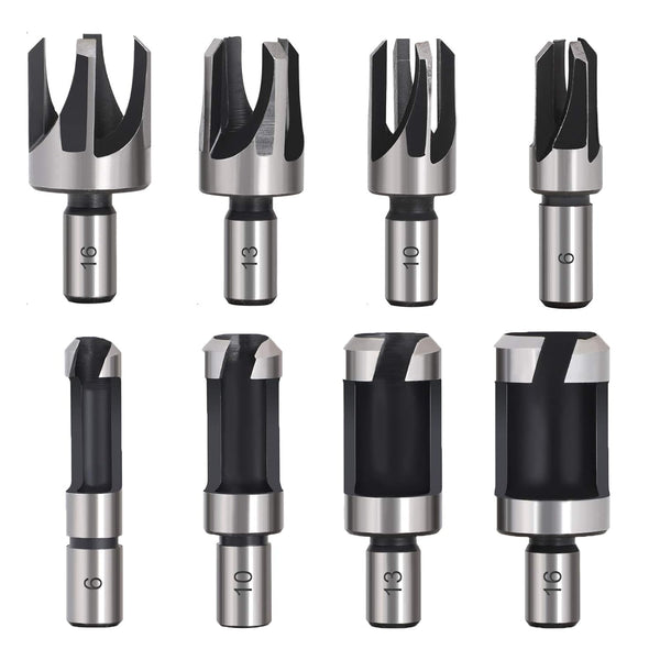 8Pcs Wood Plug Cutter Drill Bit Set, Carbon Steel Titanium Coated Woodworking Chamfer Drill Bits