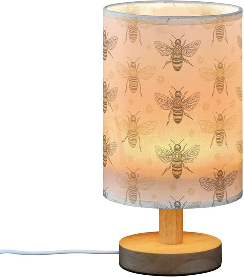 AEYIHKSE Flying Bee Pattern Small Desk Lamp for Bedroom Nightstand Bedside Lamps with USB Table Lamp with Fabric Night