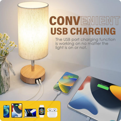 Yarra-Decor 2 Pack Bedside Lamps with USB Port - Touch Control 3 Way Dimmable Nightstand Lamp Set for Bedroom