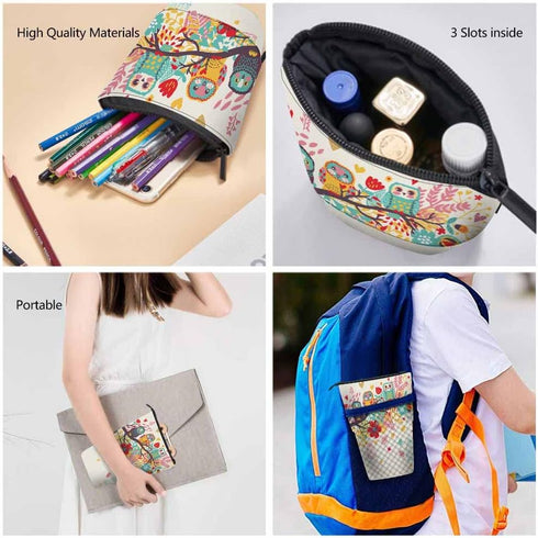 Swono Owls Colored Pencil Case, Funny Cartoon Birds Pencil Holder, Pencil Pouch for Makeup and Office