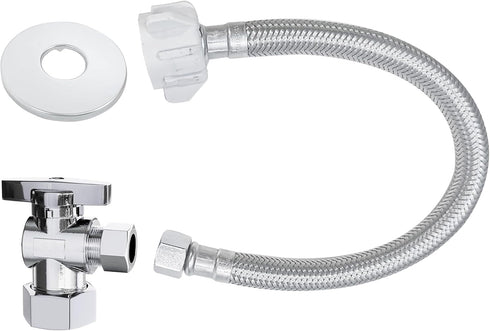 VINTEX Toilet Connector Plumbing Kit, Complete Toilet Set Valve with 12" Long Stainless Steel Connector Hose