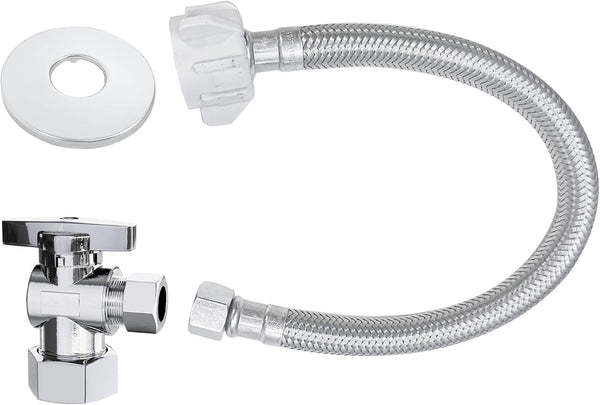 VINTEX Toilet Connector Plumbing Kit, Complete Toilet Set Valve with 12" Long Stainless Steel Connector Hose