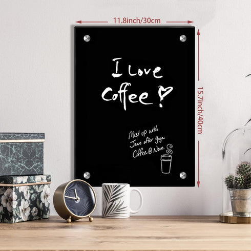 Okydoky 12" x 16" Black Glass Dry Erase Whiteboard - Frameless for Home, School, Office
