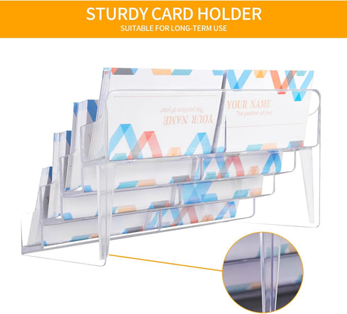 Plastic Business Card Holder for Desk, Clear Acrylic Organizer, 8 Pockets 4 Layers Display Stand for Office