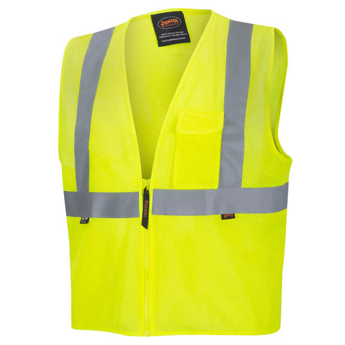 Pioneer High Visibility Tricot Mesh Zip-Up Safety Vest Reflective Tape Yellow/Green Unisex 4XL