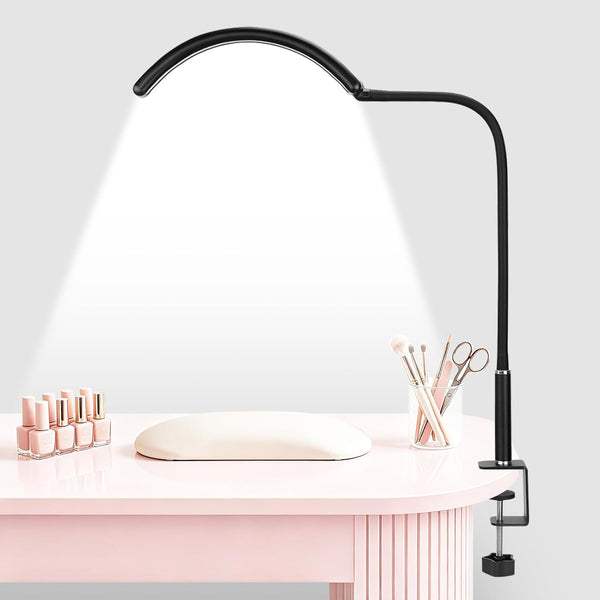 Half Moon Light for Nail Desk, Dimmable Lamp with Clamp for Manicure,