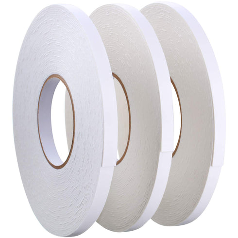 3 Rolls Double Sided Foam Tape - PE Roll Double Faced Sponge Adhesive Mounting Tape (1/2 Inch by 50 Feet)