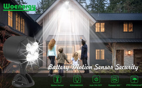 6000K 8W 600 2 Packs Motion Sensor Outdoor Lights, Battery Motion Sensor Light Outdoor, LED Spotlight Outdoor, LM