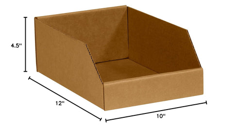 BOX USA Open Top Bin Boxes, 10" x 12" x 4-1/2", Kraft (Pack of 25)