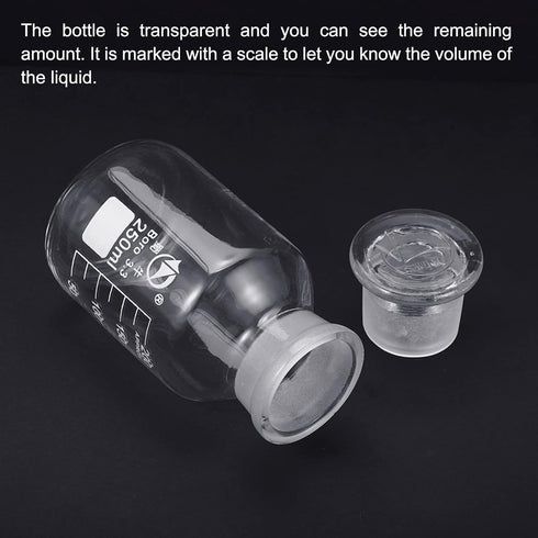 PATIKIL 250mL Reagent Media Bottle, 1Pcs Round 3.3 Borosilicate Glass Graduated Storage Bottle with Clear Cap