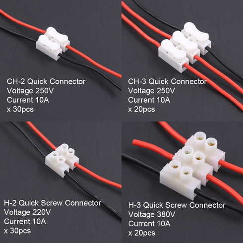 100Pcs 2P CH2 + 3P CH3 Quick Connector Spring Wire Connector - Screw Terminal Barrier Block for LED Strip Light Wire