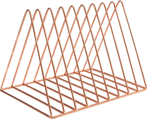 Sooyee 9 Slot Rose Gold Magazine Holder, Desktop File Sorter Organizer, Triangle Bookshelf Decor for Home Office