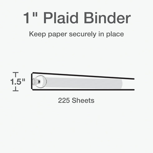 Oxford 3 Ring Binder Set, Cute 1 Inch Binder with Plaid Print, 8 Matching Tab Dividers, 1" Round Rings