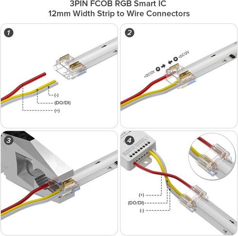 12mm 3Pin JST,3PIN WS2811 720LEDs/m WS2814 896LEDs/m BTF-LIGHTING FCOB COB Connector Kit,L-Shaped,Dual-End
