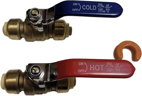 2 Pieces XFITTING 3/4" Push Fit Ball Valve - Includes 1 Clip for Hot and Cold Water